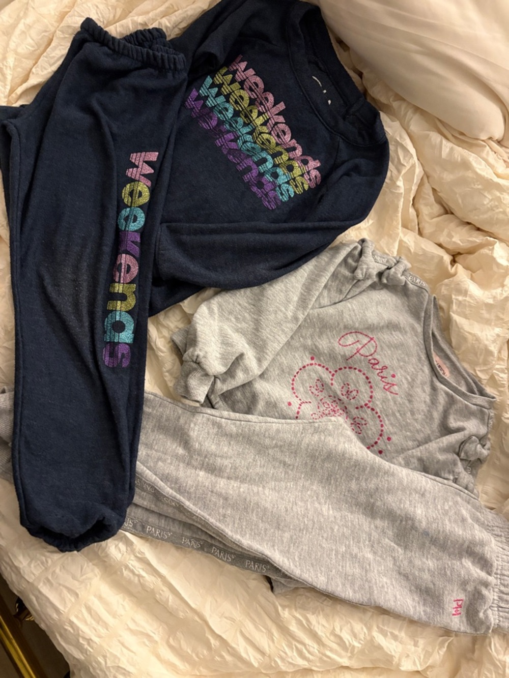 Navy 'Weekends' Sweatshirt and Jogger Set with Multicolor Lettering